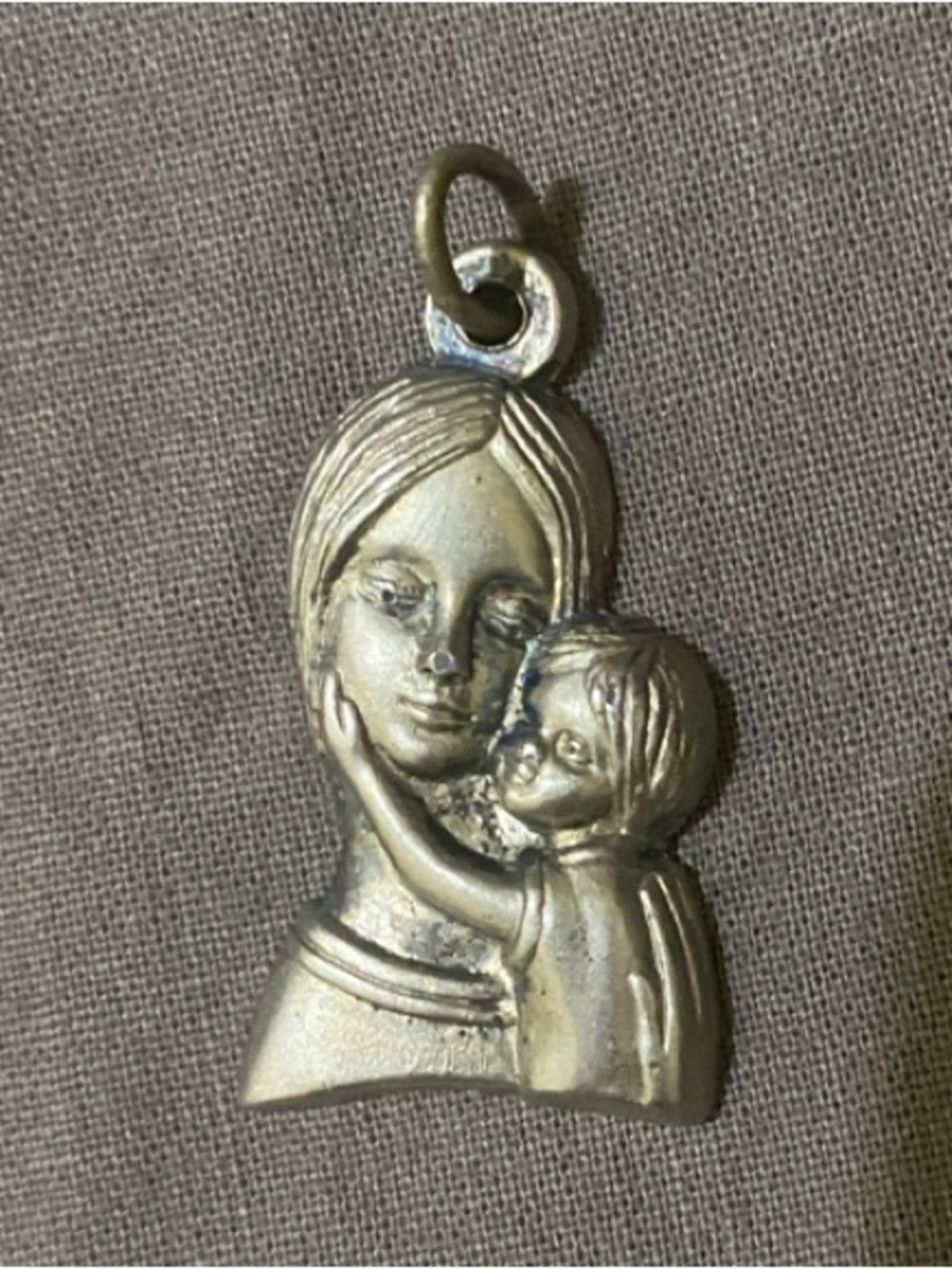 Vintage Silver-Tone Madonna and Child Pendant Necklace Charm